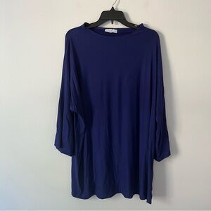 Bryn Walker Long Sleeve Tunic Top Rayon Stretch Boat Neck Blue XL